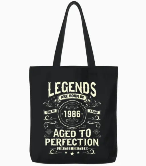 Retro '86: Timeless Birthday Gift Tote Bags in Black