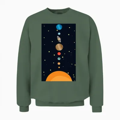 Cartoon Solar System Unisex Sweatshirt - Military Green