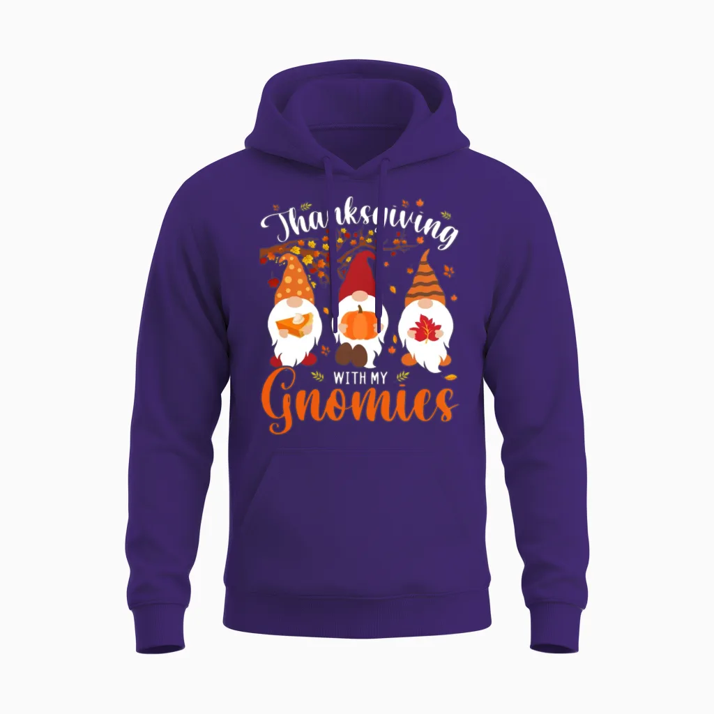 Thanksgiving with My Gnomies Funny Autumn Gnomes Unisex Hoodie in Purple