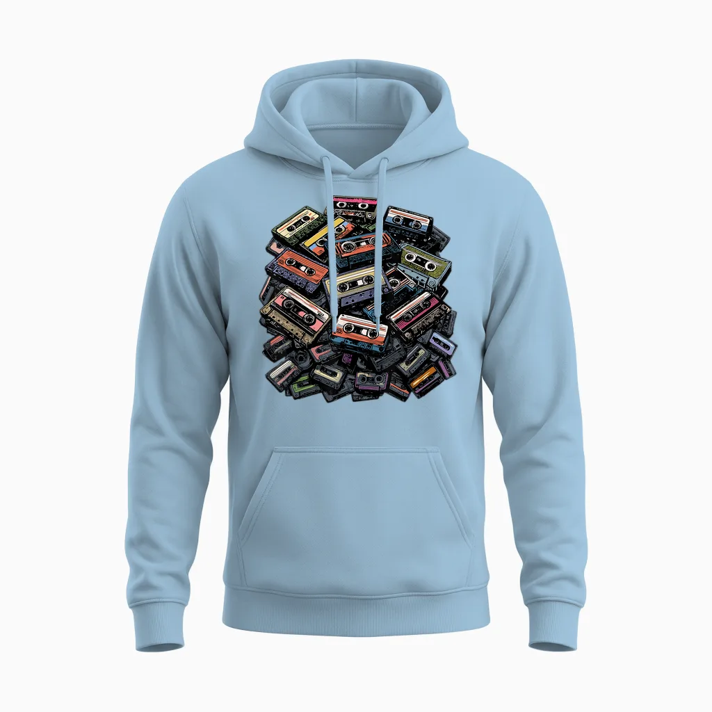 Mixtapes Shirt Cassette Vintage Cassette Tapes 80s Radio Music T-Shirt, Grey, S Unisex Hoodie in Light Blue