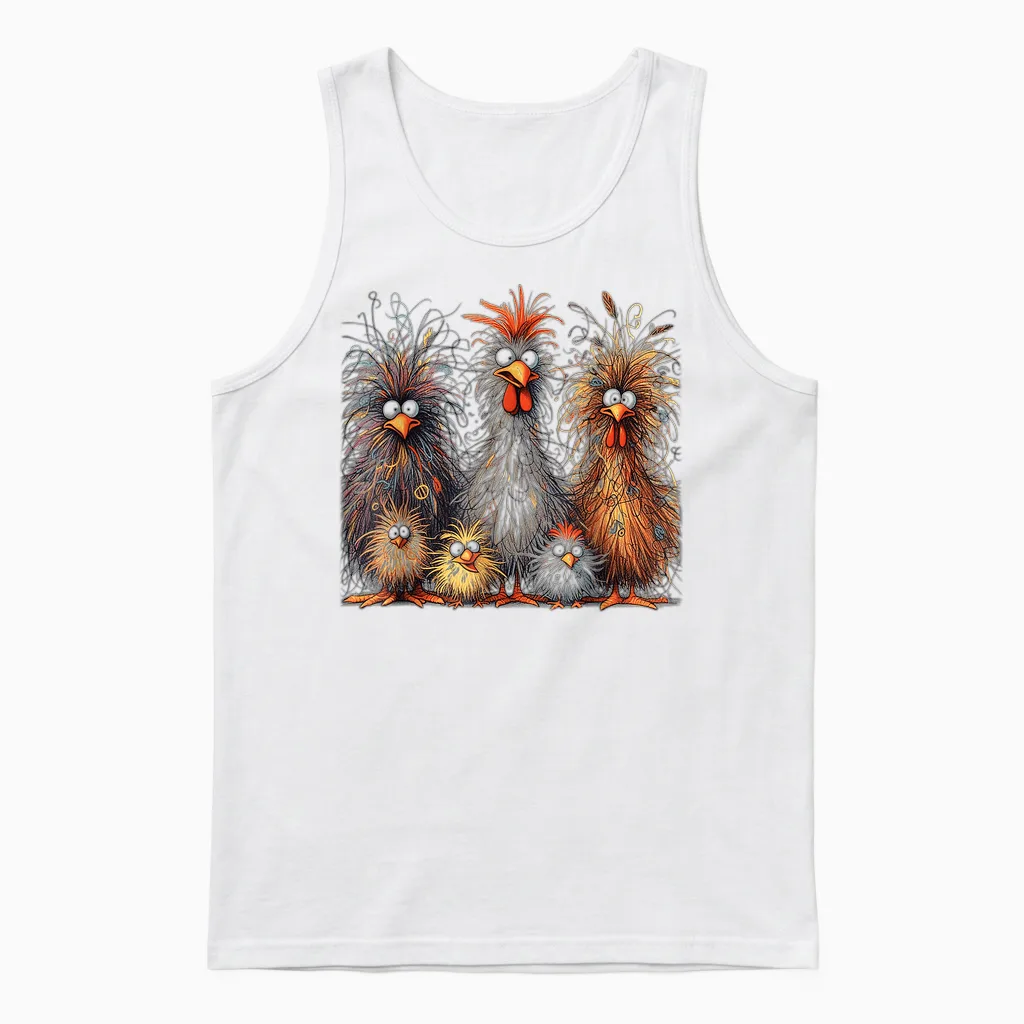 Eagerlys Colorful Funny Chicken Art, Crazy Chicken Family Unisex Tank Top in White