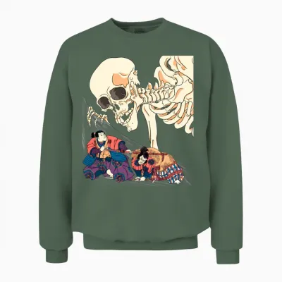 Kuniyoshi Samurai Killing Skeleton Spectre Ukiyo-E Unisex Sweatshirt - Military Green