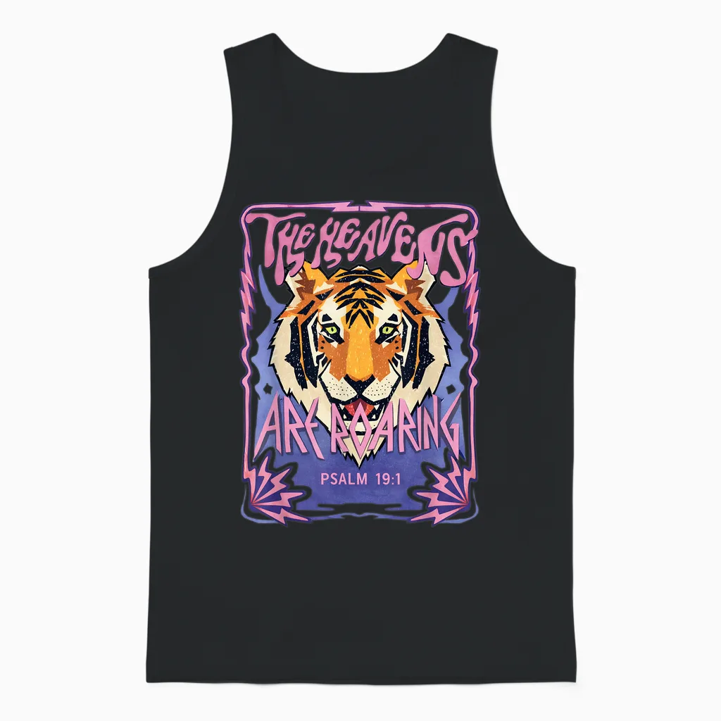 The Heavens Are Roaring Psalm 19 1 Tiger Unisex Tank Top in Black