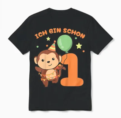 Kinder Affe Ich Bin Schon 1 Affen Geburtstags Kinder Unisex T-Shirt - Black