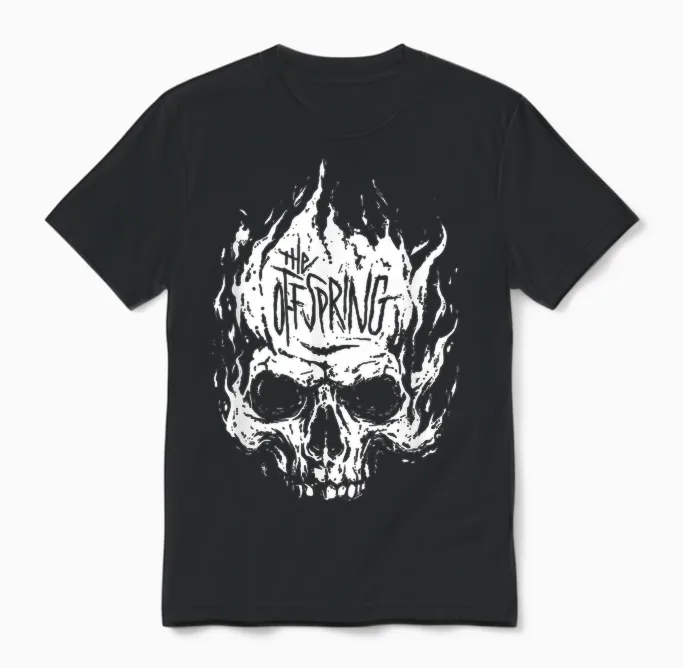 The Offspring Official White Skull Logo T-Shirt, Black Unisex T-Shirt in Black