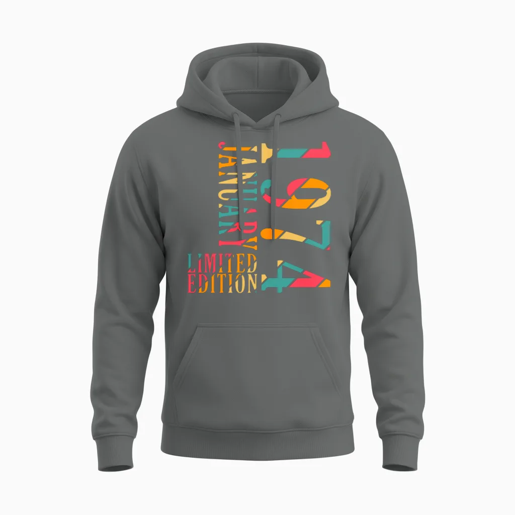 50th Birthday Original January 1974 Unisex Hoodie in Graphite Heather