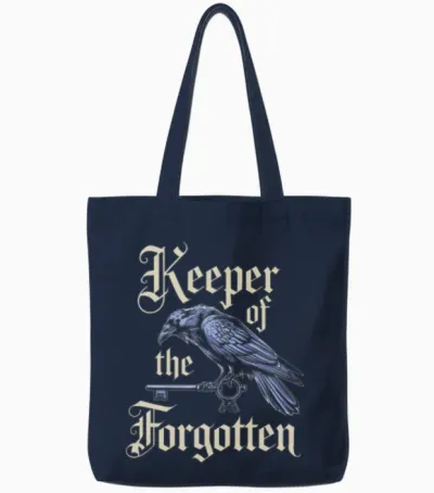 Keeper of the Forgotten Raven and Key Artwork Tote Bags - Navy