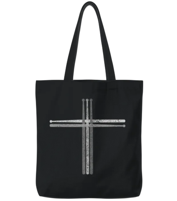 Drumsticks Cross - Christian Drummer Gift Tote Bags - Black