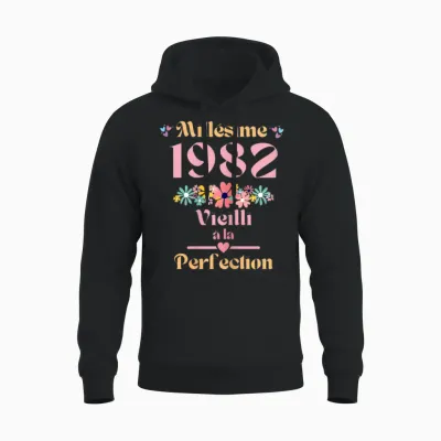 42 Ans Femme 1982 Idée Cadeau Anniversaire Humour Funny T-Shirt, Black Unisex Hoodie - Black