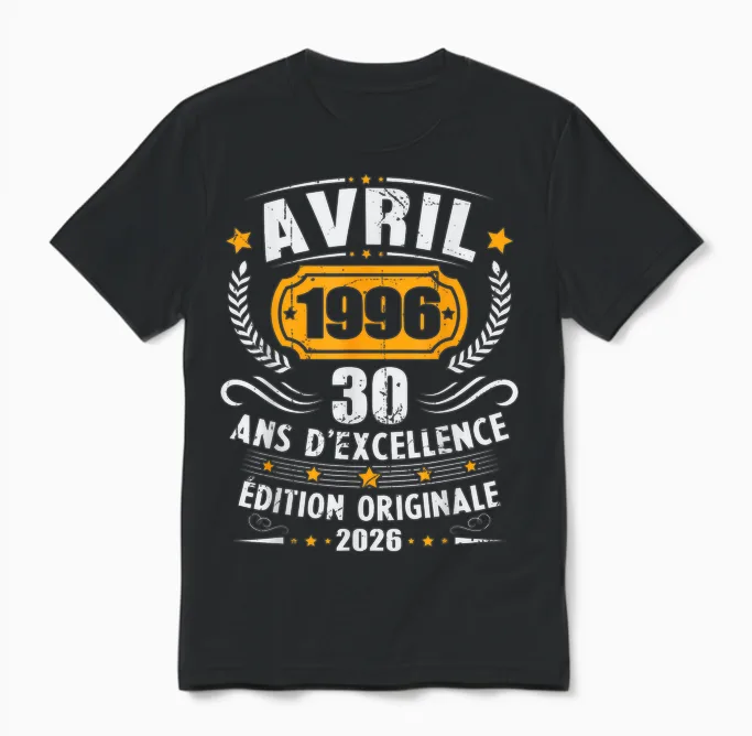 Vintage Avril 1996 Cadeau Anniversaire 30 Ans Hommes Femmes Unisex T-Shirt in Black