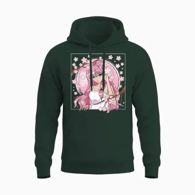 Japanisches Anime Mädchen Otaku Kirschblüte Sakura Damen Unisex Hoodie - Forest