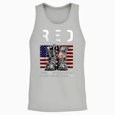 On Friday We Wear Red Military R.e.d Friday Military Remember Everyone Deployed Unisex-Adults Us Flag T-Shirt Black Small Classic Fit Short Sleeve Unisex Tank Top - Ash