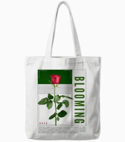Blooming Rose - Retro Floral Quote Tote Bags - White