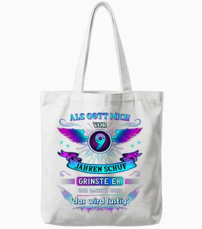 Als Gott Mich Vor 9 Jahren Schuf Grinste Er 9. Geburtstag Tote Bags - White