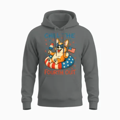 Chill the Fourth Out Cute Corgi Patriotic 4th of July Unisex Hoodie - Graphite Heather