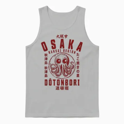 Osaka Dotonbori Japanese Takoyaki Octopus Japan T-Shirt, White, S Unisex Tank Top - Ash