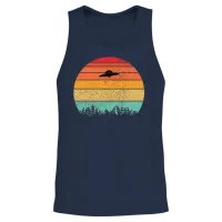 Ufo Retro Sunset — Summer & Beach Unisex Tank Top - Navy – 2
