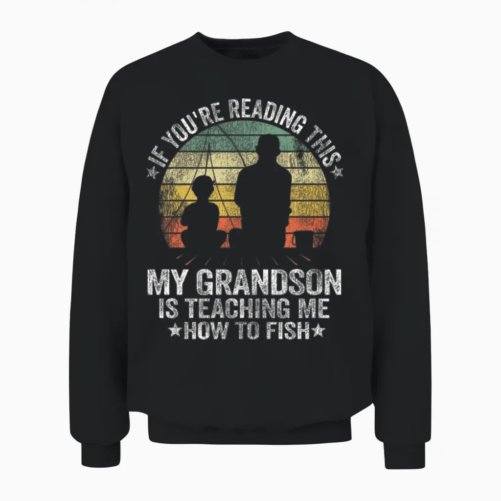 Funny Fishing Buddy Grandpa Grandson Gift Idea Unisex Sweatshirt in Black