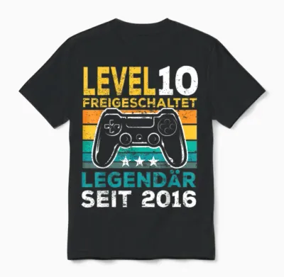 Level 10 Geburtstag Junge Gamer Mann Deko Jahrgang 2016 Unisex T-Shirt - Black