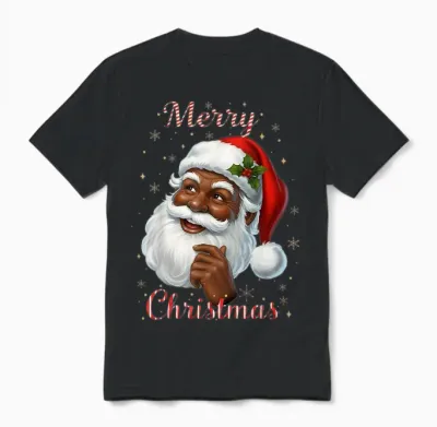 African American Santa Christmas Cool Black X-Mas Unisex T-Shirt - Black