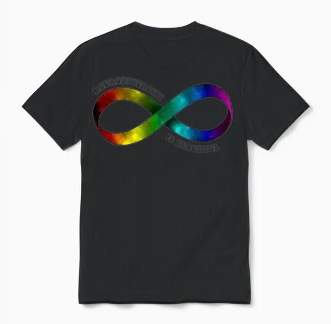 Neurodiversity Rainbow Autism Neurodivergent Adhd Unisex T-Shirt in Black