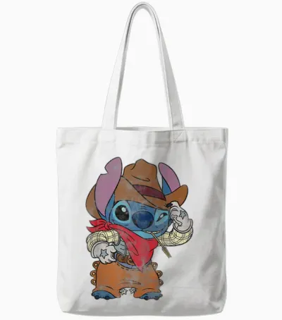 Disney Stitch Cowboy Costume Western Vintage Look T-Shirt, Black, S Tote Bags - White