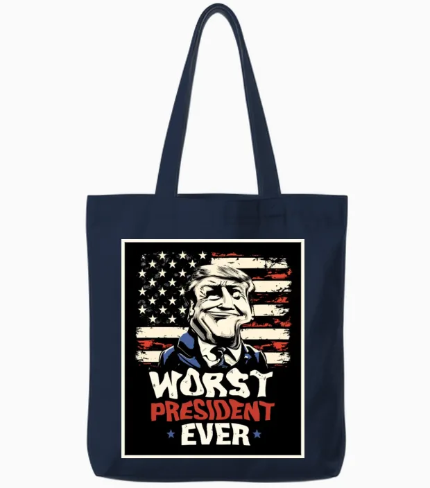 Worst President Ever Distorted and Funny Tote Bags in Navy