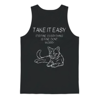 Take It Easy Cat Chill Vibes Only Unisex Tank Top - Black – 1