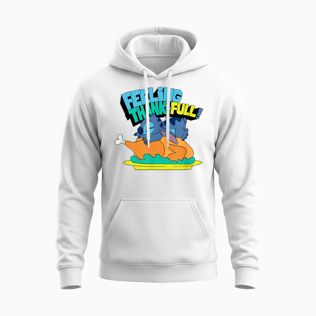 Amazon Essentials Stitch Thanksgiving Turkey Feeling Thank-Full Unisex Hoodie in White