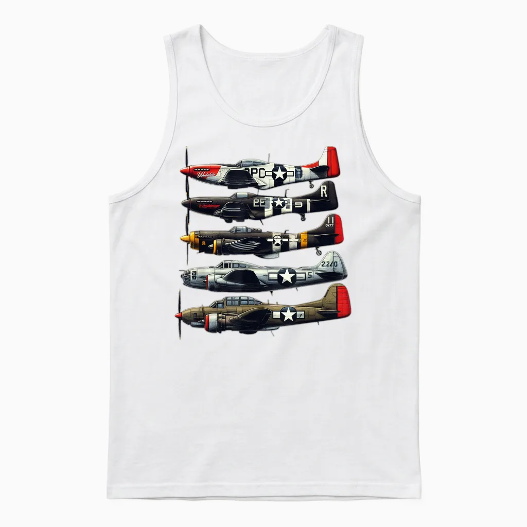 Ww2 Warplanes B-17 P51 Mustang F4u Corsair P40 Warhawk Unisex Tank Top in White