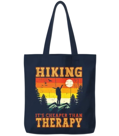 Hiking It's Cheaper Than Therapy Funny Hiker Hike Tote Bags - Navy