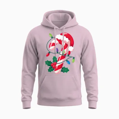 Candy Cane Christmas Design for Boys Girls Kids Adults Unisex Hoodie - Light Pink