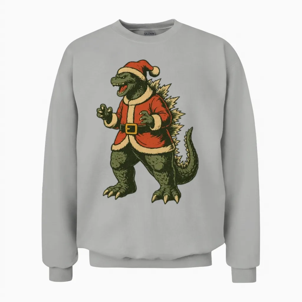 Santa Kaiju Retro Christmas Unisex Sweatshirt - Ash