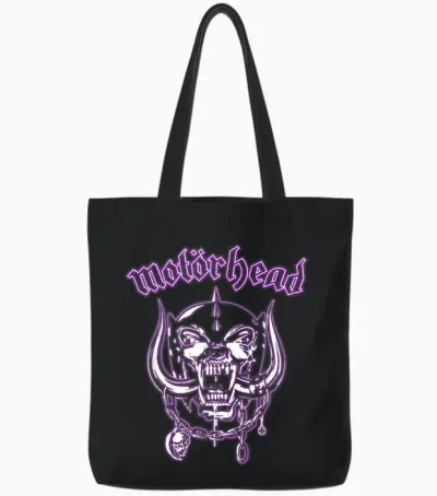 Motörhead Neon Purple Warpig Logo Tote Bags - Black