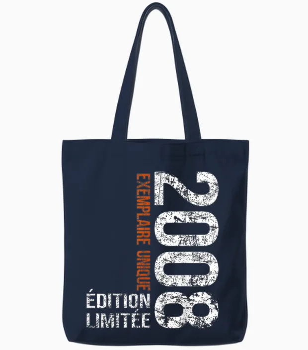 Vintage 2008 Gift 18 Years Boy Birthday Humour Tote Bags in Navy