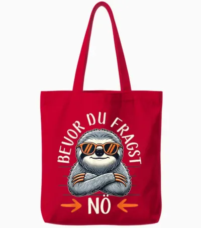 Bevor Du Fragst Nö, Women's / Men's / Children's Funny Sloth T-Shirt, Black Tote Bags - Red