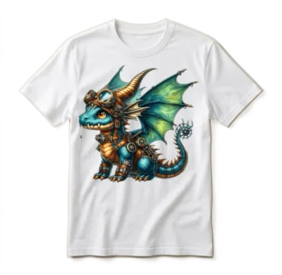 Cute Steampunk Dragon T-Shirt, Fantasy Dragon Unisex T-Shirt - White