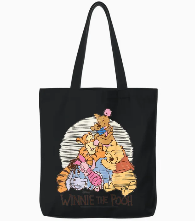 Winnie the Pooh - Pooh Eeyore Piglet Tigger Kanga Roo Hug Tote Bags in Black