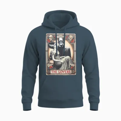 Retro Halloween Frankenstein Tarot Card T-Shirt - Unisex Adults - Black - Small - Short Sleeve - Regular Fit - Cotton 100%, Polyester Blend - Halloween, Retro, Couples, Tarot Card Fans, Unisex Unisex Hoodie - Dark Heather