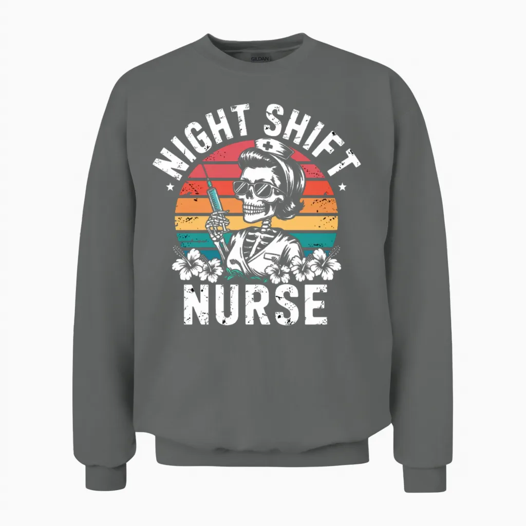 Night Shift Nurse Retro Nurses Gift Unisex Sweatshirt in Graphite Heather