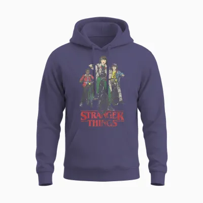 Stranger Things Hawkins Bike Riders T-Shirt, White, S Unisex Hoodie - Heather Sport Dark Navy