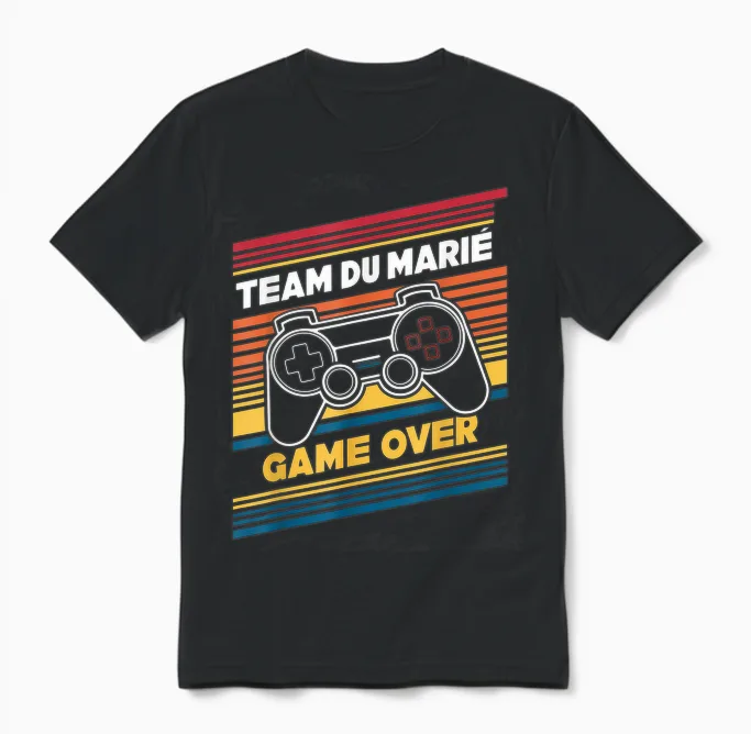 Team of the Groom Game Over Husband Geek Humour T-Shirt, Black, S Unisex T-Shirt in Black