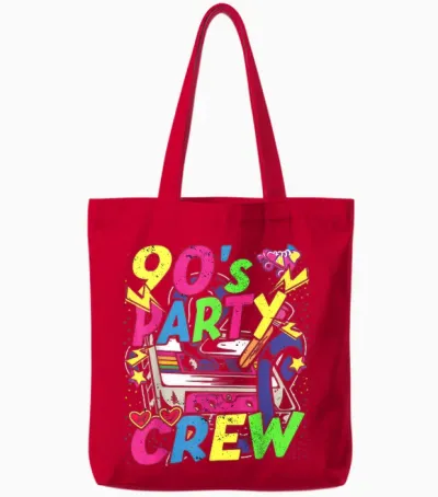 90s Outfit Party Crew Theme Party Costume Women's Men's T-Shirt, Black Tote Bags - Red