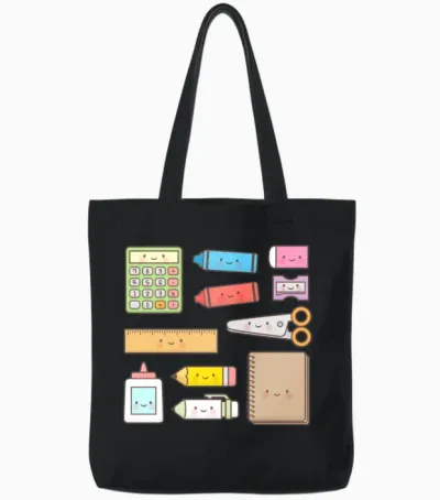 Kawaii School Supplies Tote Bags - Black