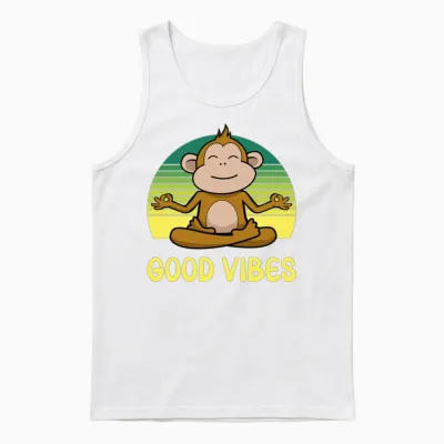 Meditating Monkey Retro Sunset Unisex Tank Top - White