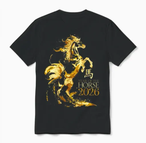 Chinese New Year 2026 Year of the Horse Zodiac Unisex T-Shirt in Black