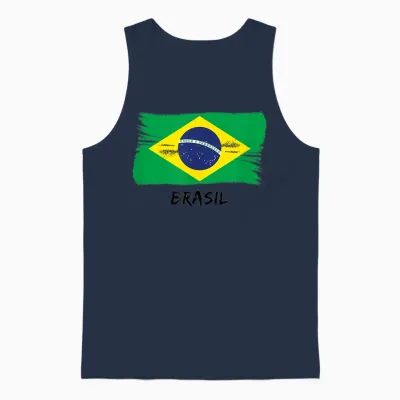 Brazilian Flag Brazil T-Shirt, White, S Unisex Tank Top - Navy