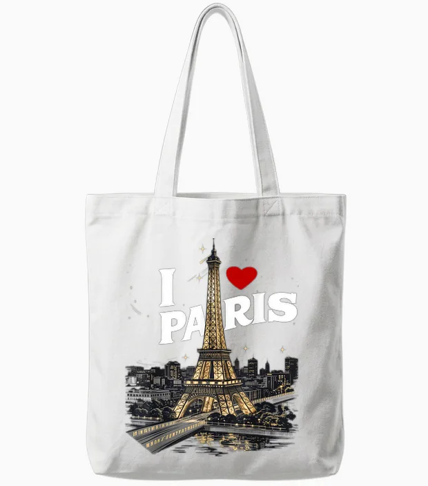 I Love Paris Eiffel Tower France Souvenir French T-Shirt, Black, S Tote Bags in White