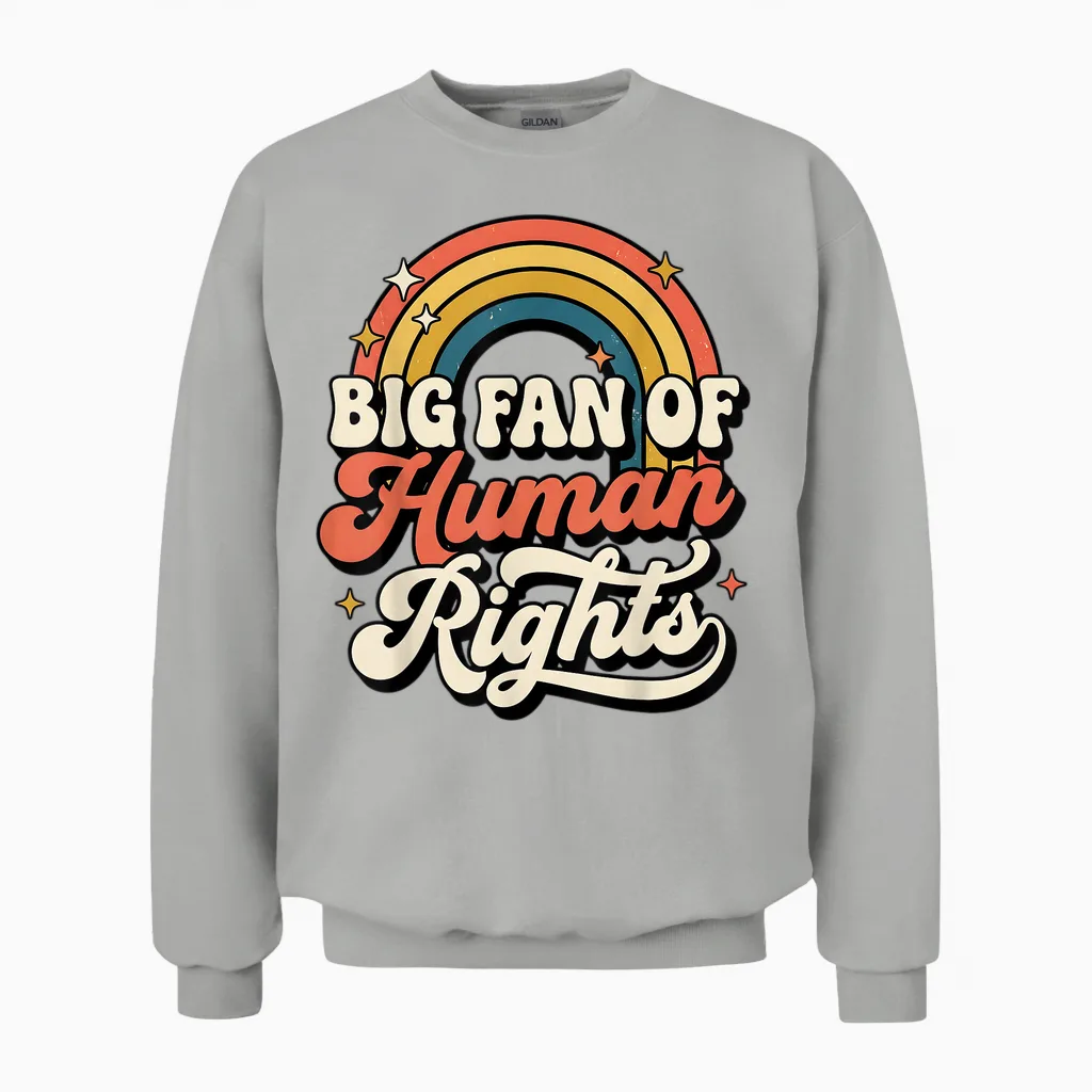 Big Fan of Human Rights Vintage Rainbow Unisex Sweatshirt in Ash