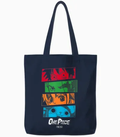 One Piece Anime Straw Hat Crew Character Eyes Tote Bags - Navy